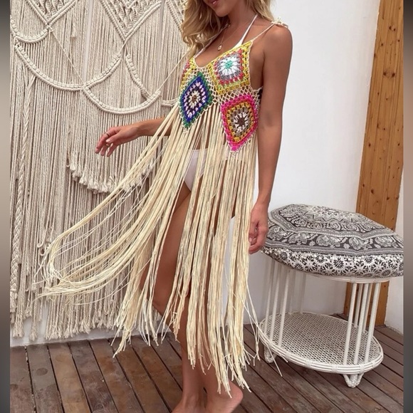 #143 Full Handmade Geo Pattern Crochet coverup - Picture 7 of 7